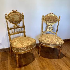 Louis XVI Style Gilded Wood Chairs - Napoleon III Period