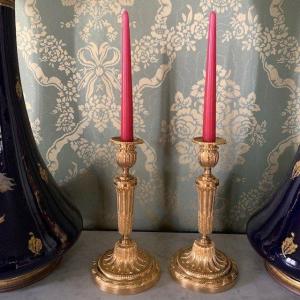 Paire De Flambeaux - Bougeoirs Louis XVI - XVIIIe siècle