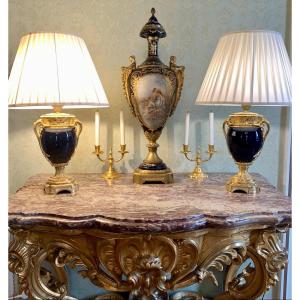 Paire De Lampes Bleues de Four - Style Louis XVI - XIXème Siècle