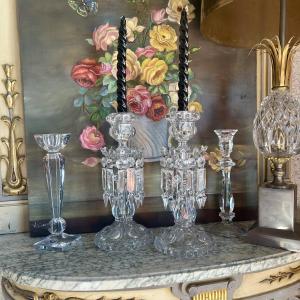 Pair Of Baccarat Crystal Torch Holders Or Candle Holders