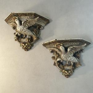 Paire de Consoles d'Appliques en Bois Sculpté XIXème Siècle 