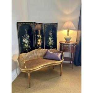 Gilded And Carved Wood Bench - 20th Century