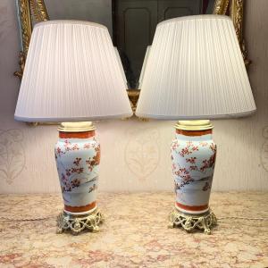 Paire De Lampes Porcelaine Imari XIXème siècle