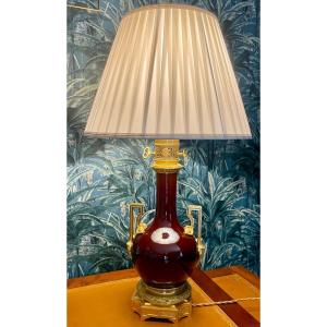 Lamp In Oxblood Porcelain "charles Ficquenet"