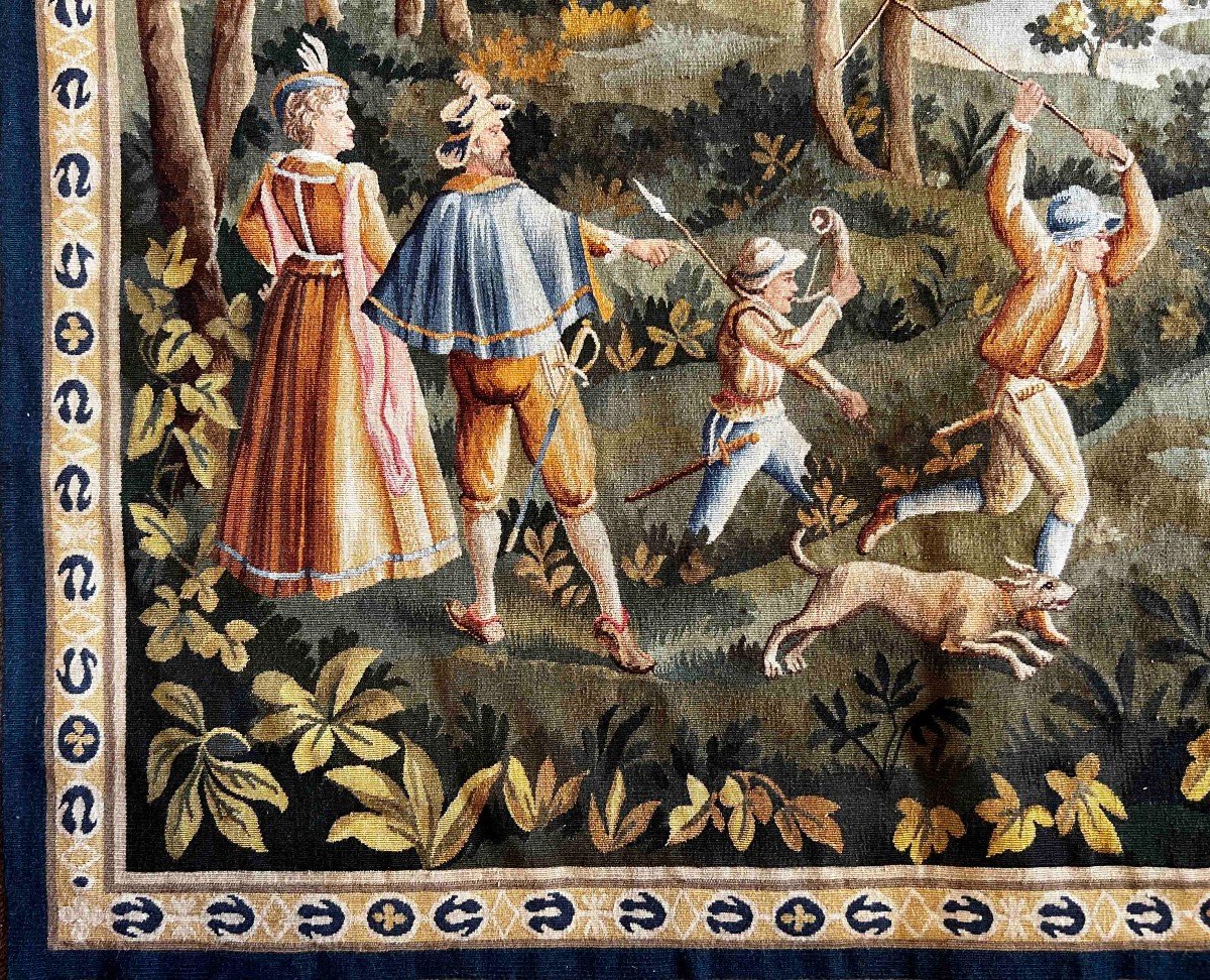 Tapisserie Sign&eacute; Manufacture d&#039;Aubusson - Scene Chasse - L2m10xh1m25 - N&deg; 1205 -photo-4