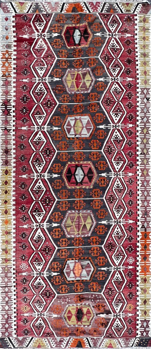 Tapis Kars Kilim - Vers 1930 - Turquie- 4m00x1m70 - N&deg; 856
