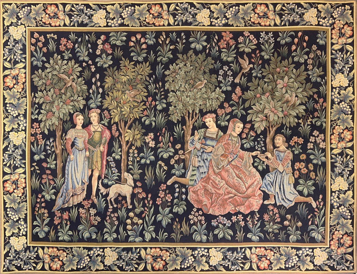 XIX.s - Large Medieval Tapestry In Jacquard Point - 2m35x1m75, N° 884