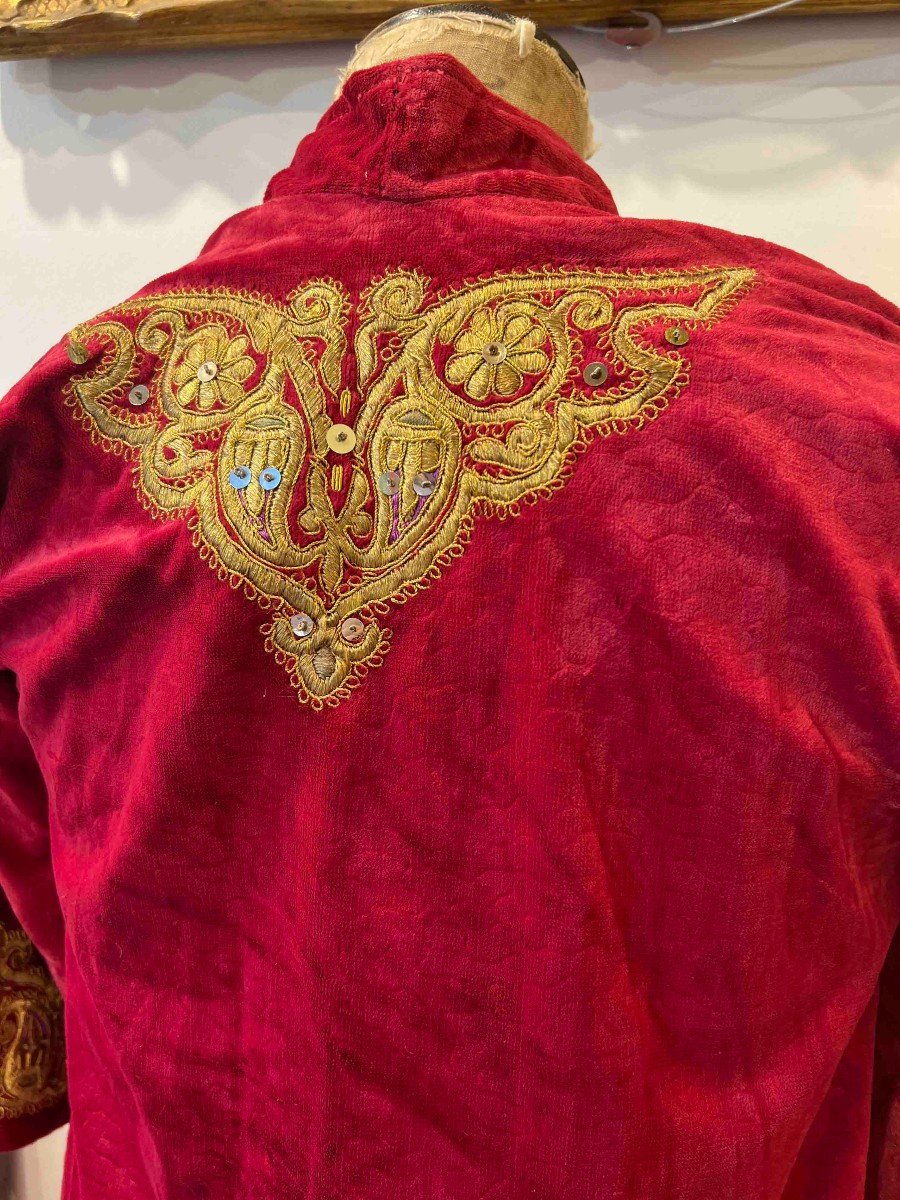 19th Century Italian Red Velvet Waistcoat Embroidered With Floral Decoration - N° 1214-photo-4