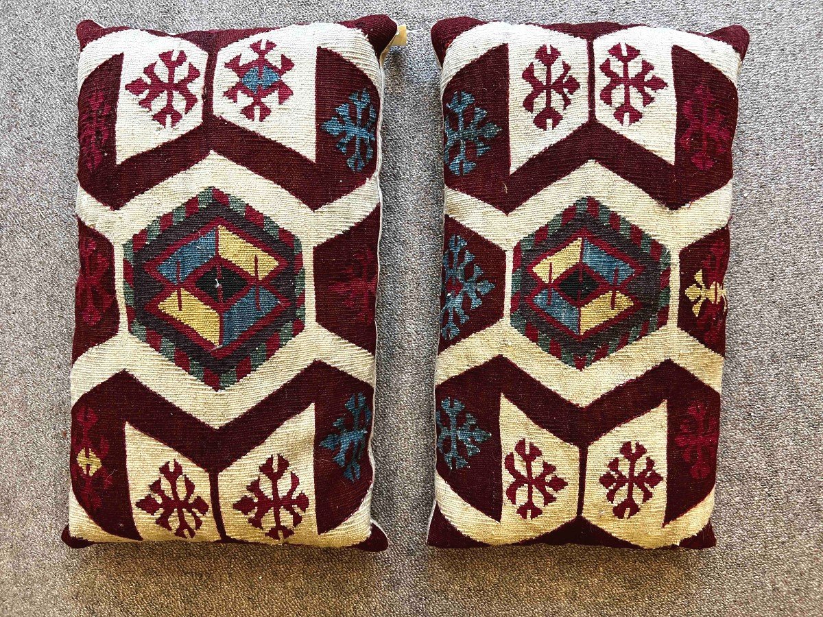 Pair Of Pillow In Kilim Circa 1930 - Entirely Handmade - 60x36, N° 305
