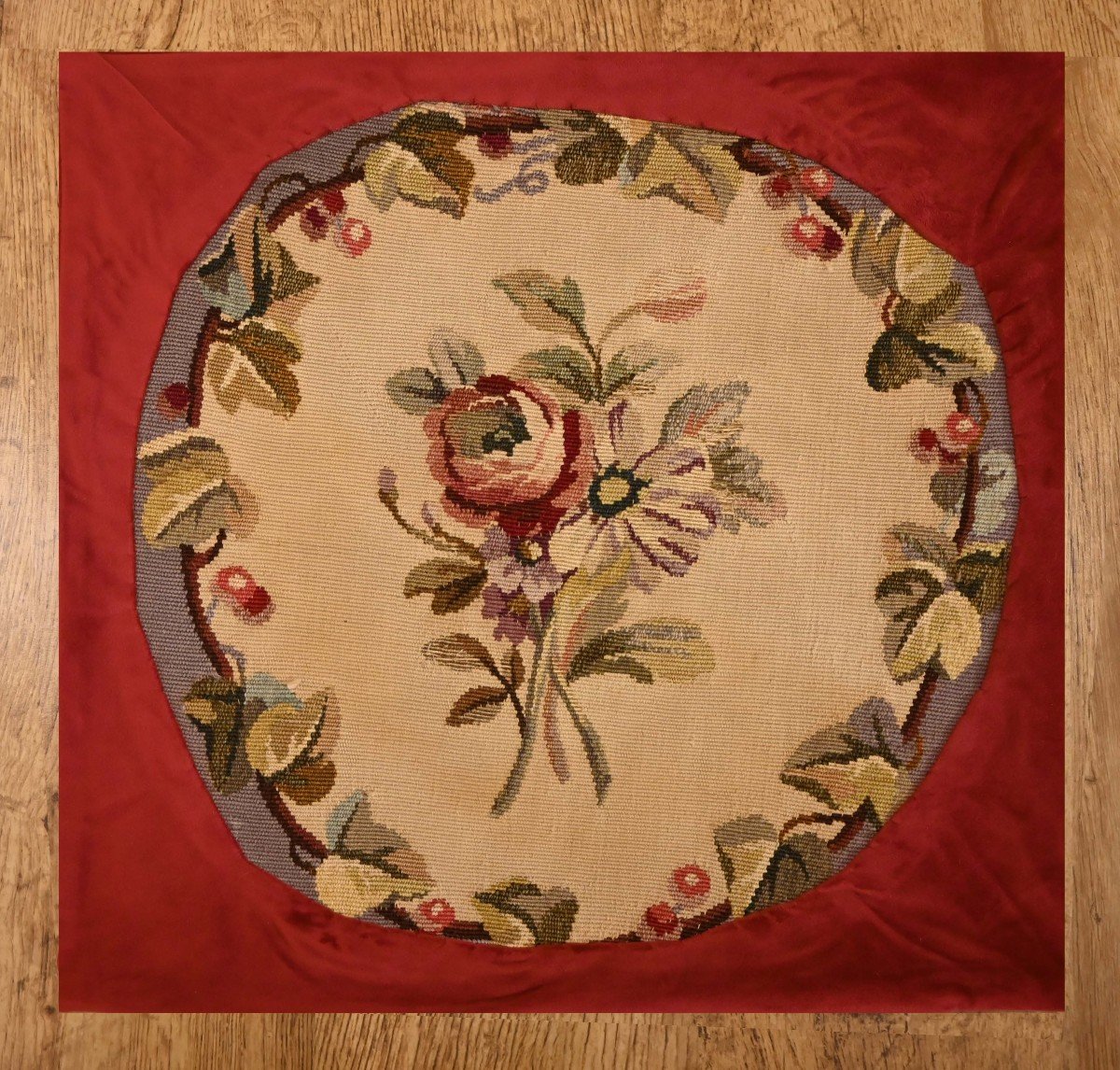Floral Aubusson Tapestry Cushion, Handmade At The Atelier Galerie Lissier - 45x45, N° 1312