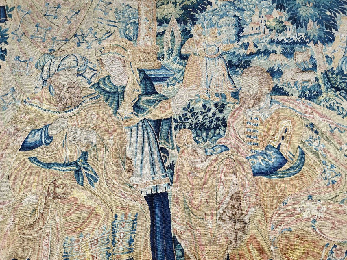 Beautiful Oudenaarde Flanders 17th Century Tapestry - Scene Of Offering To The King - 3m30x2m40, N° 1232-photo-2