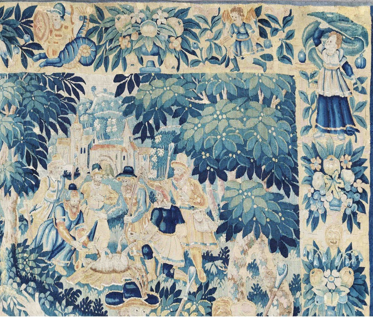 Beautiful Oudenaarde Flanders 17th Century Tapestry - Scene Of Offering To The King - 3m30x2m40, N° 1232-photo-3