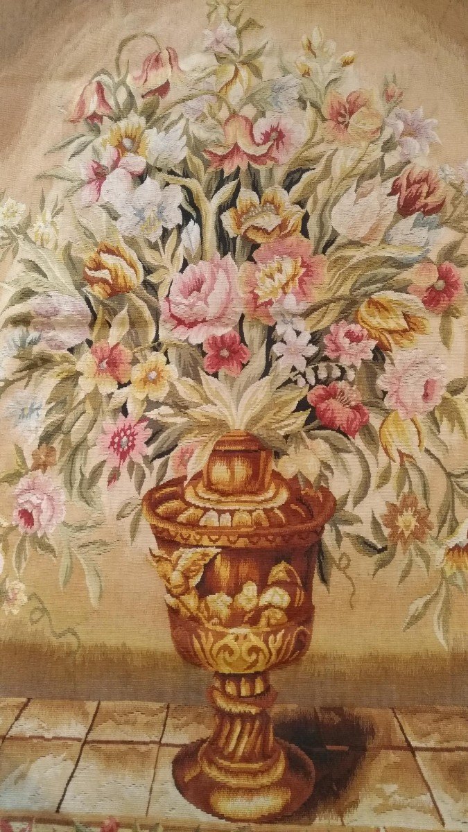 Belle Tapisserie Verdure Florale -  Style d'Aubusson - H145xL112, N° 1046-photo-2