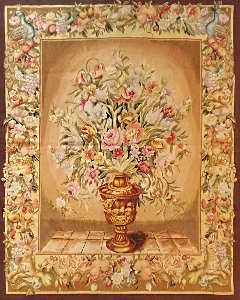 Belle Tapisserie Verdure Florale -  Style d'Aubusson - H145xL112, N° 1046