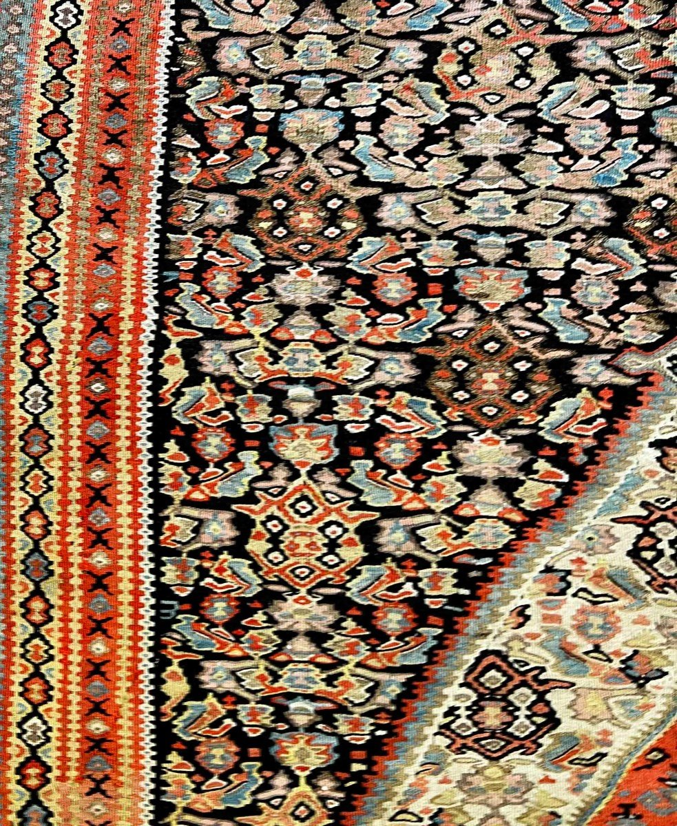 Rare Senneh Carpet In Kilim 19th - 200 X 134 - No. 659-photo-4