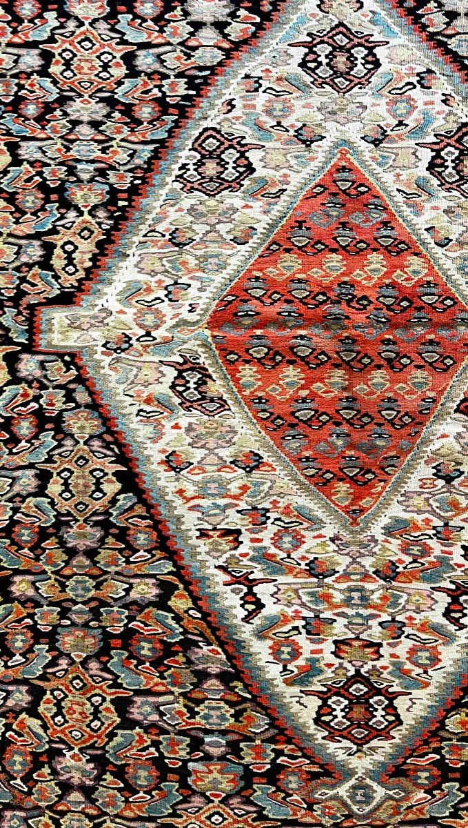 Rare Senneh Carpet In Kilim 19th - 200 X 134 - No. 659-photo-2