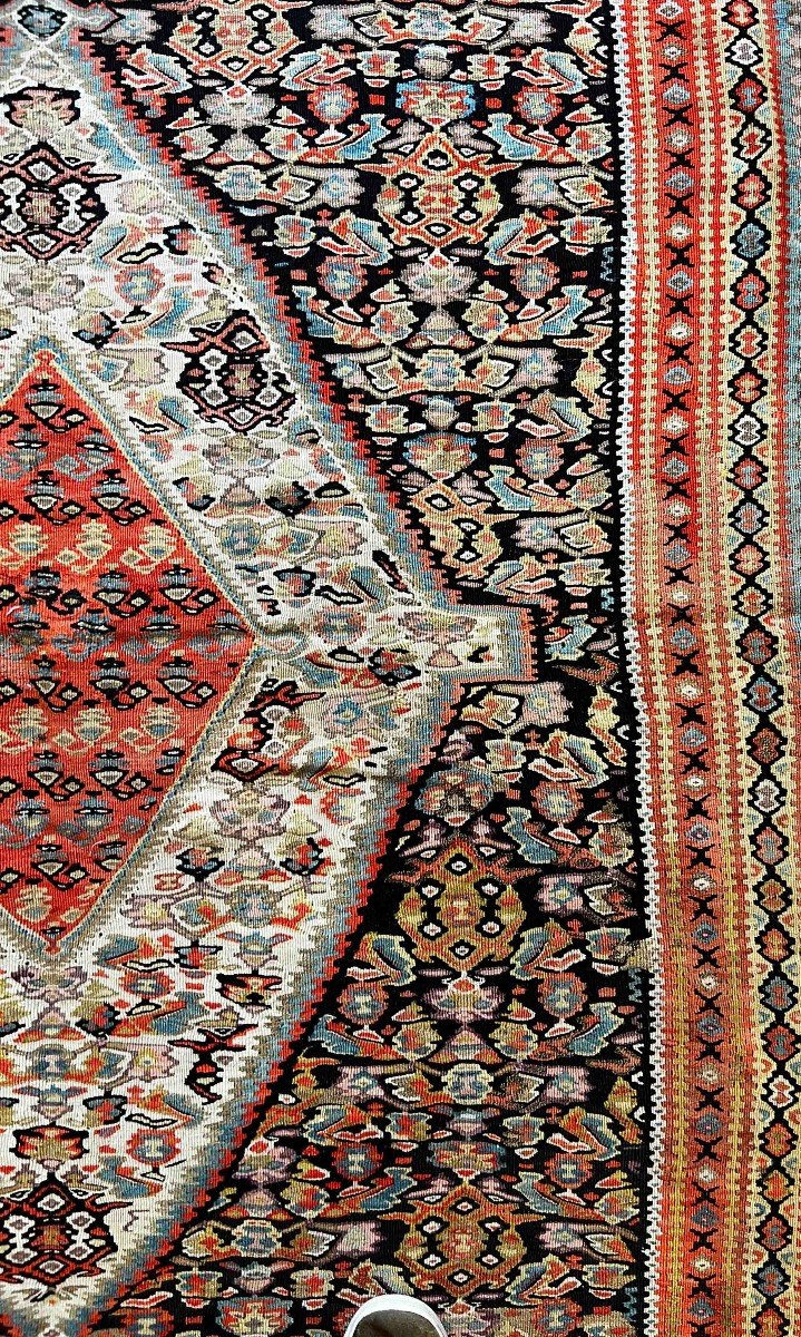 Rare Senneh Carpet In Kilim 19th - 200 X 134 - No. 659-photo-3