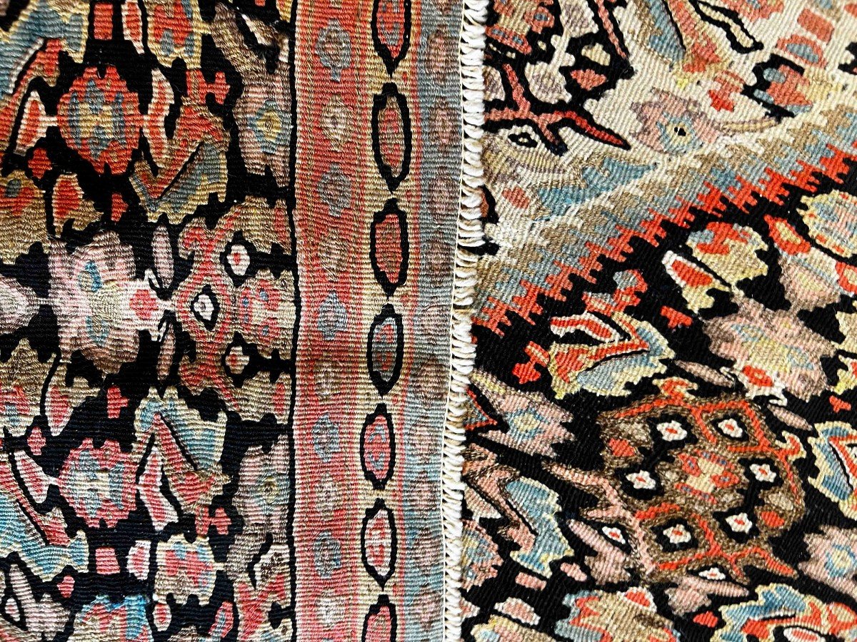 Rare Senneh Carpet In Kilim 19th - 200 X 134 - No. 659-photo-4