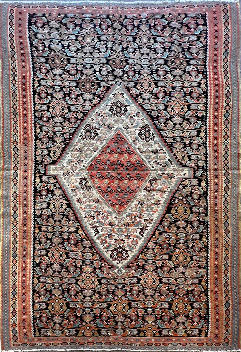 Rare Senneh Carpet In Kilim 19th - 200 X 134 - No. 659