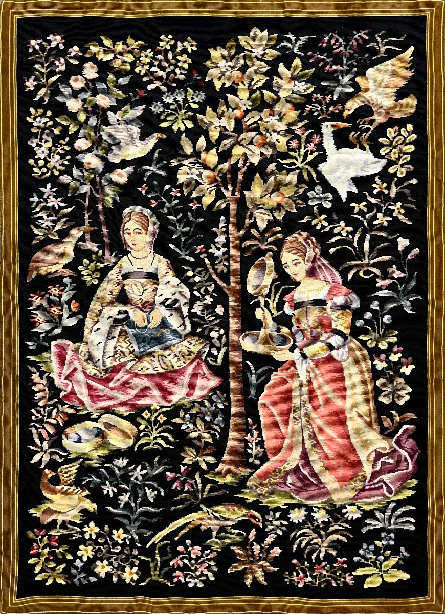 Tapisserie Médiévale Au Petit Point Vers 1980 - 1m37hx1m00l - N° 1146