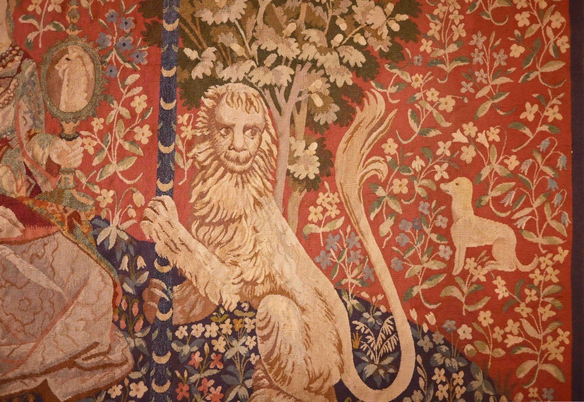 The Lady And The Unicorn - Medieval Style Tapestry From Aubusson Manufacture 19th Century - N° 1355-photo-2