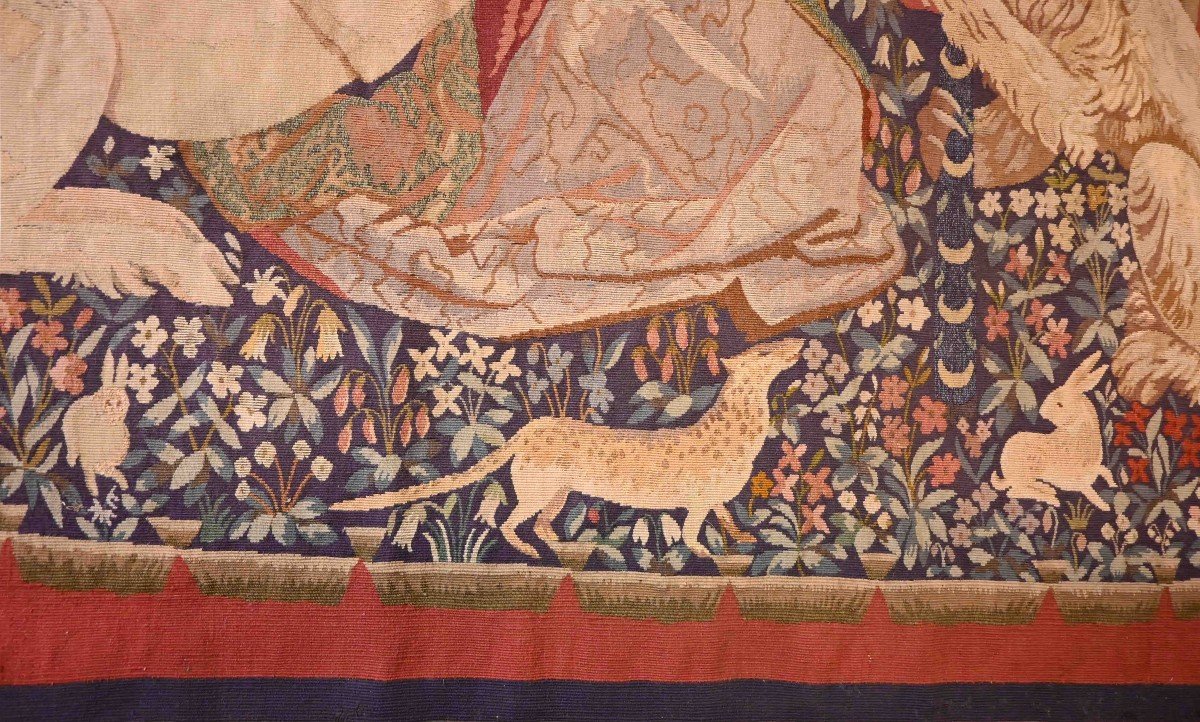 The Lady And The Unicorn - Medieval Style Tapestry From Aubusson Manufacture 19th Century - N° 1355-photo-5