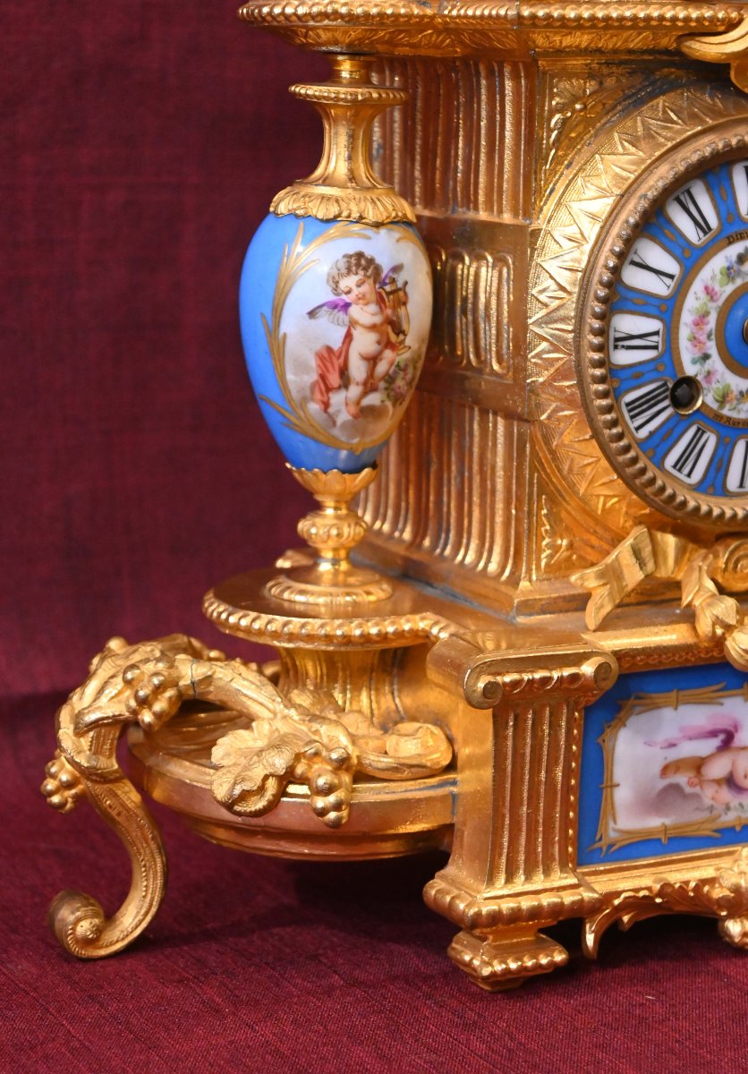 Louis XVI Style Gilt Bronze And Porcelain Mantel Clock – Napoleon III Period – No. 1733-photo-2