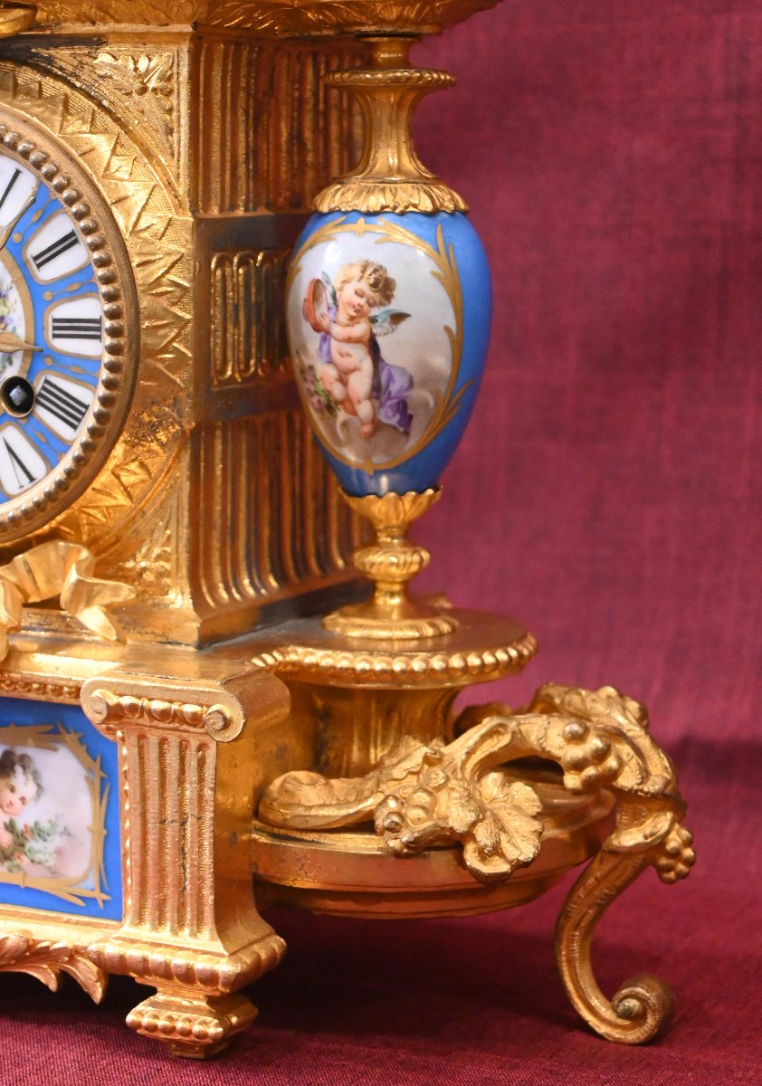 Louis XVI Style Gilt Bronze And Porcelain Mantel Clock – Napoleon III Period – No. 1733-photo-3