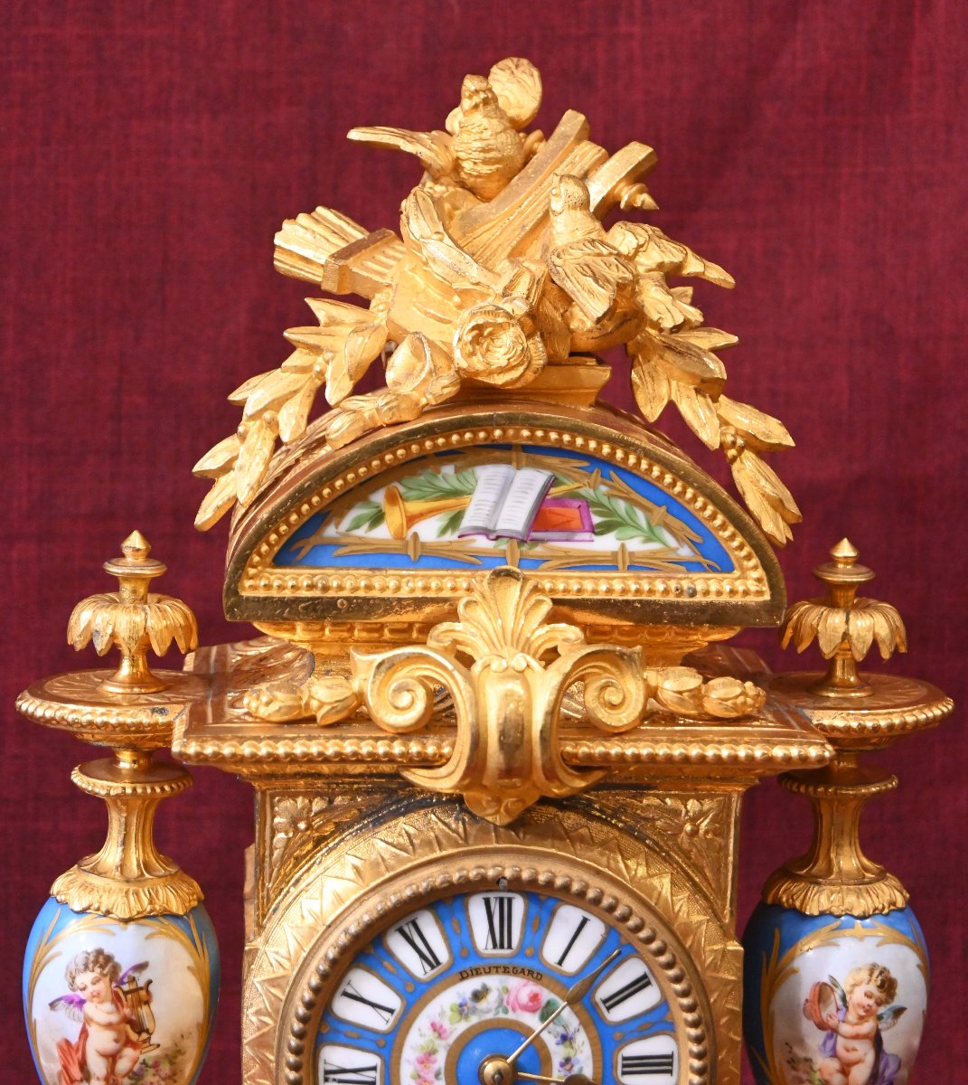 Louis XVI Style Gilt Bronze And Porcelain Mantel Clock – Napoleon III Period – No. 1733-photo-1