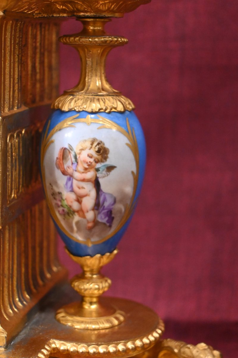 Louis XVI Style Gilt Bronze And Porcelain Mantel Clock – Napoleon III Period – No. 1733-photo-3