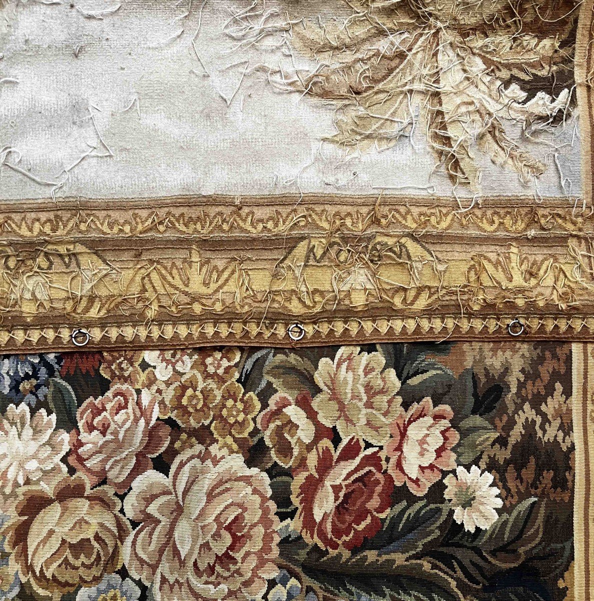 Tapestry Late 19th Early 20th Century - Floral Wall Carpet - 1m63 H X 1m13 L - N° 1191-photo-4