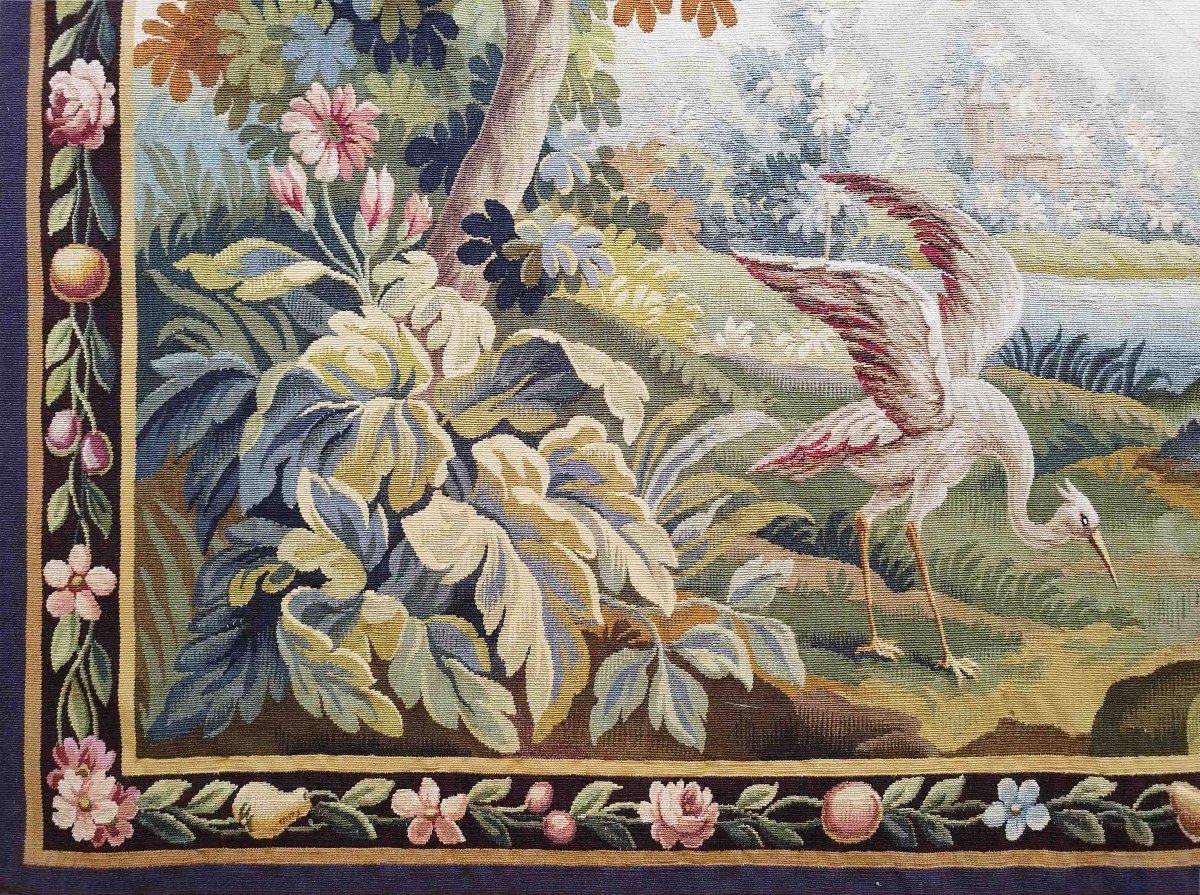 Verdure Signé - Tapisserie Manufacture Aubusson XIXe Siecle - 1m50lx1m00h , N° 1236-photo-2