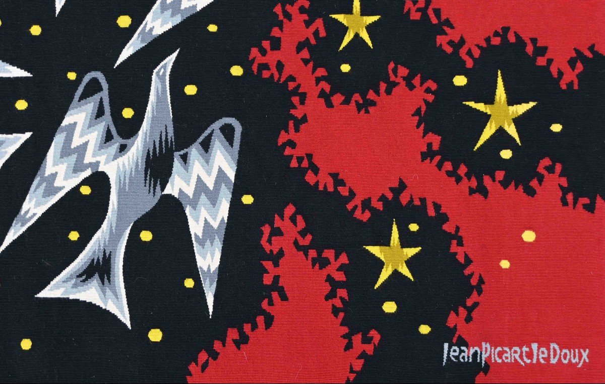 Jean Picart Le Doux Tapestry - Night Flight II - Atelier Picaud - 1m60lx1m20 H - N° 1403-photo-2