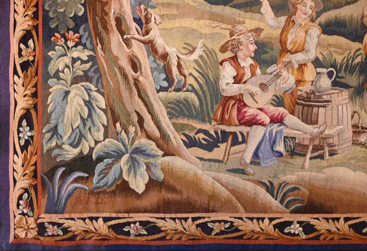 Aubusson Tapestry XIX Es - Champetre Scene - L 1m90 Xh 1m55 - N° 1417-photo-4