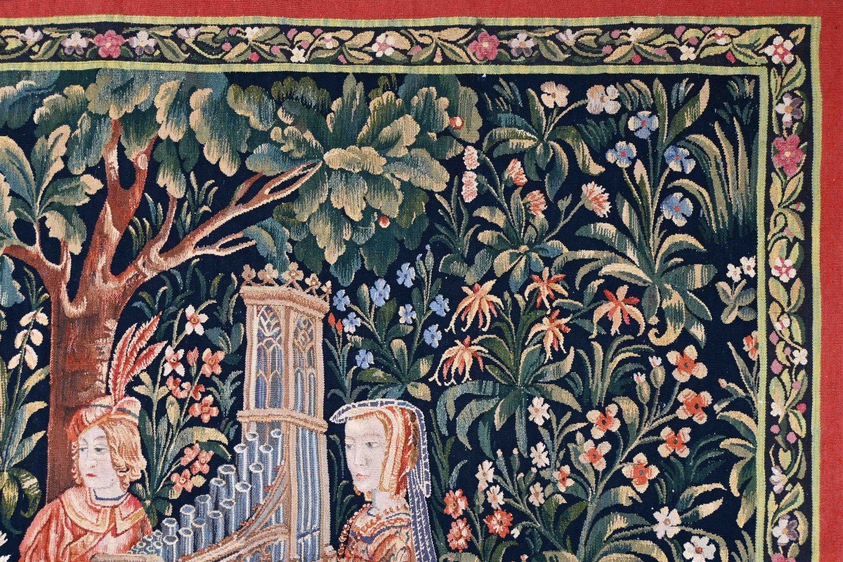 Tapestry Manufacture Aubusson "the Lady With The Organ" XIX Es Medieval Style - 170hx218l N° 1427-photo-1