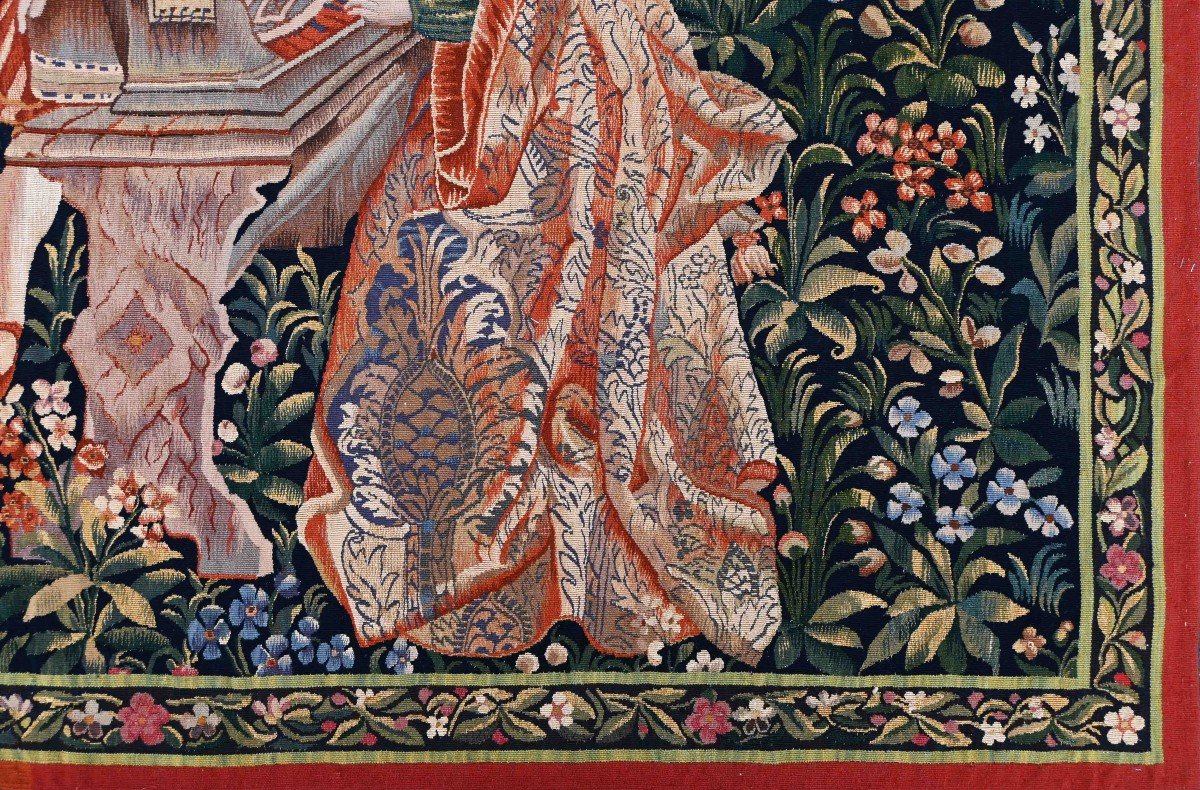 Tapestry Manufacture Aubusson "the Lady With The Organ" XIX Es Medieval Style - 170hx218l N° 1427-photo-4
