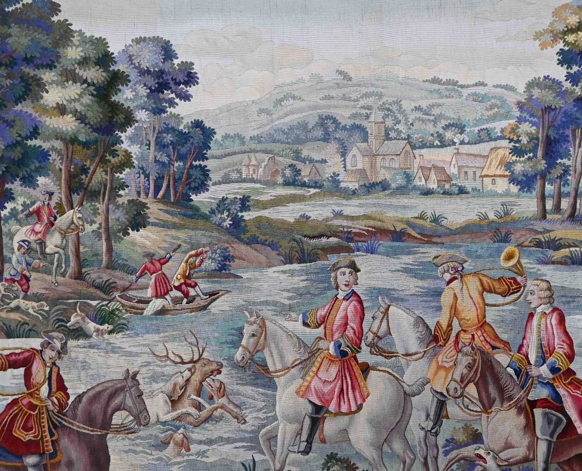Aubusson Manufacture Tapestry - Hunting Under Louis XV - L1m96xh1m57 - N° 1423-photo-3