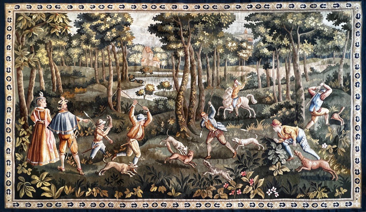  Hunting Scene - Signed Tapestry From The Aubusson Manufacture - L2m10xh1m25 - N° 1205