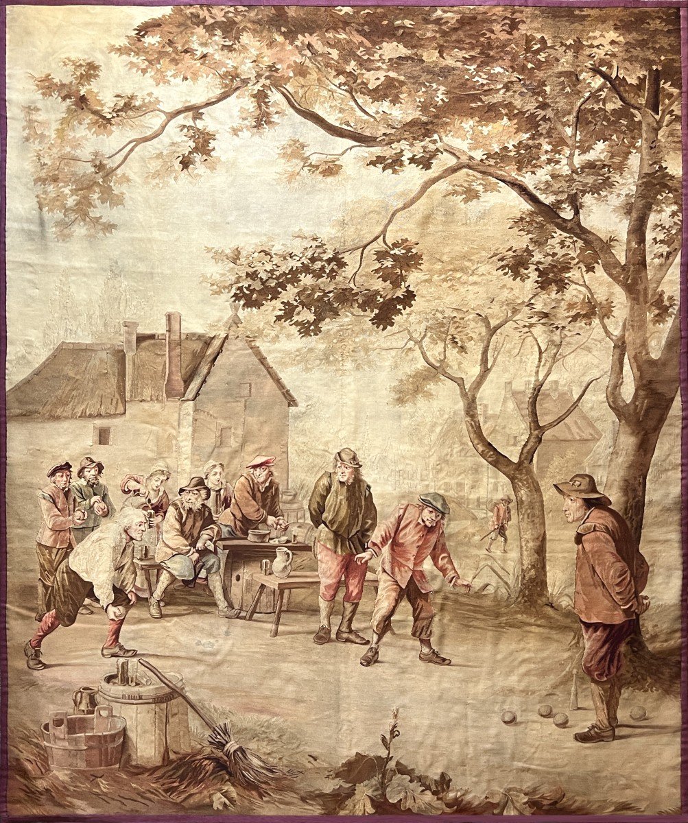 Petanque Game - Aubusson Manufacture Tapestry 19th Century - H240 X W200 Cm - No. 1141
