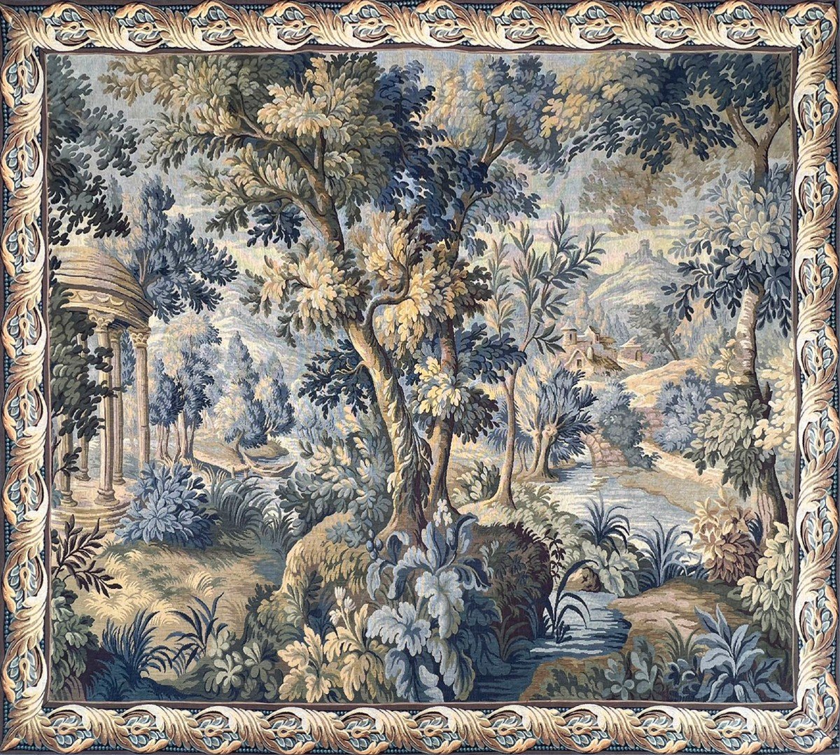 Tapisserie Verdure Manufacture Jacquard &agrave; Aubusson, Dans Le Gout 18e - 210x170 - N 1452