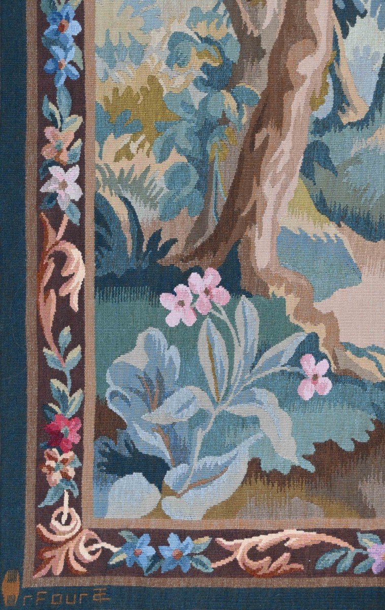 Verdure Tapestry From The Roubert Fours Aubusson Factory - 90lx105h - No. 1492-photo-4