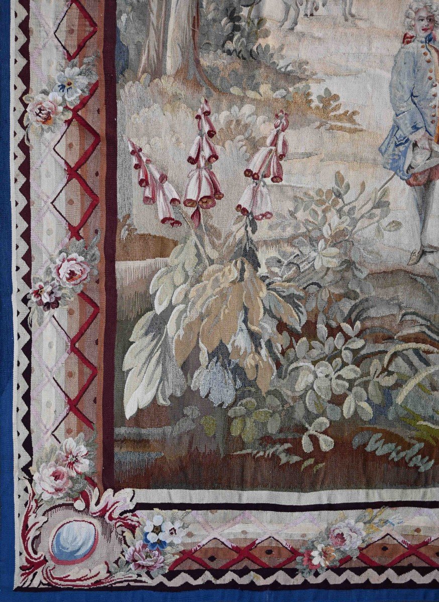 Tapisserie Aubusson,   Aristocratique Européenne, Se Balader En Forêt- 2m08lx2m40h - N° 1494-photo-4