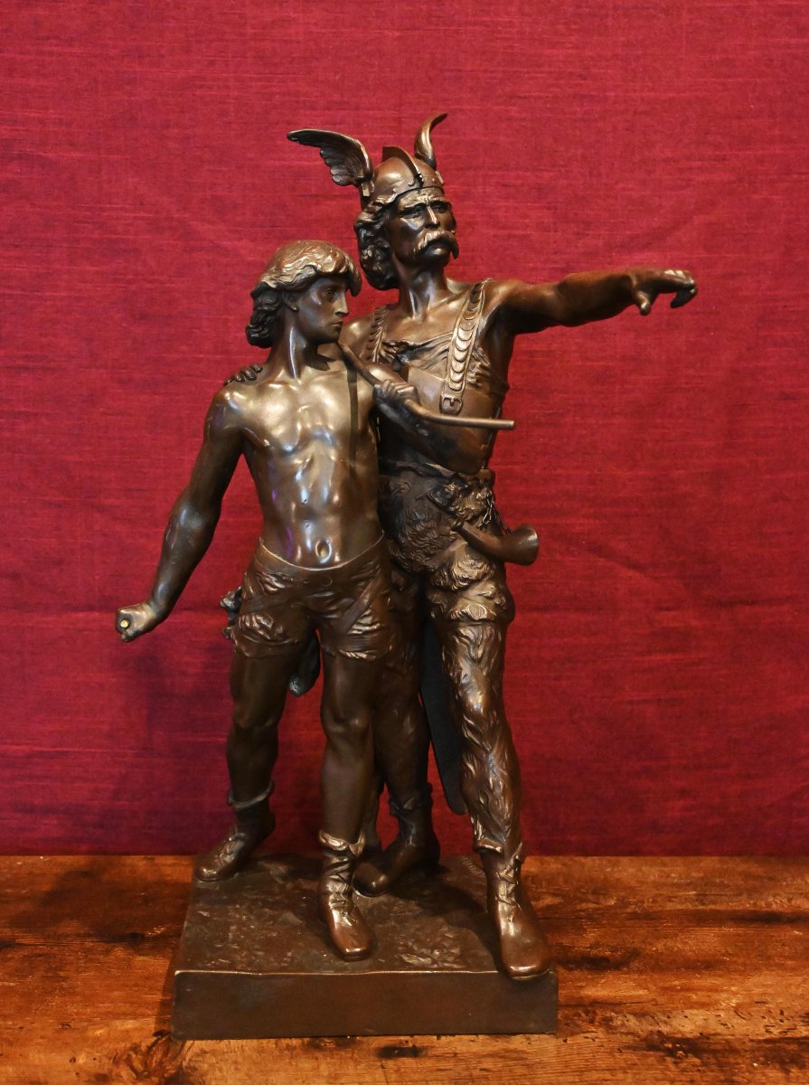 Émile LAPORTE  — Pro Patria (Vercingétorix et son fils) — Bronze à patine brune - N 1714-photo-2