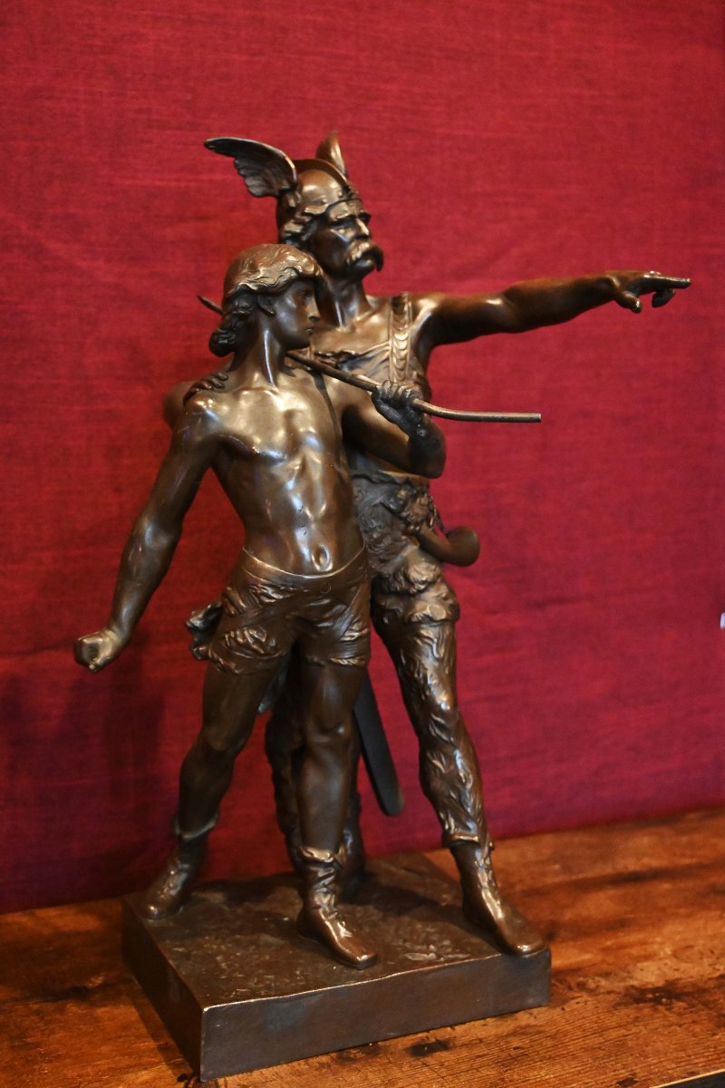 Émile LAPORTE  — Pro Patria (Vercingétorix et son fils) — Bronze à patine brune - N 1714-photo-3