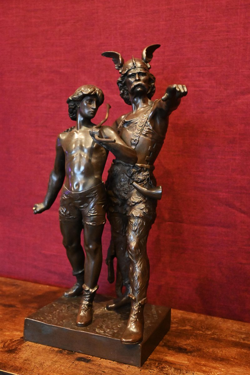 Émile LAPORTE  — Pro Patria (Vercingétorix et son fils) — Bronze à patine brune - N 1714-photo-4