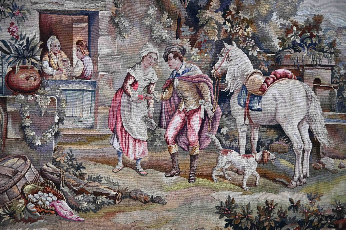 Gallant Scene, Tapestry Manufacture Aubusson XIXth Century - 216lx157h Cm - No. 1545-photo-2