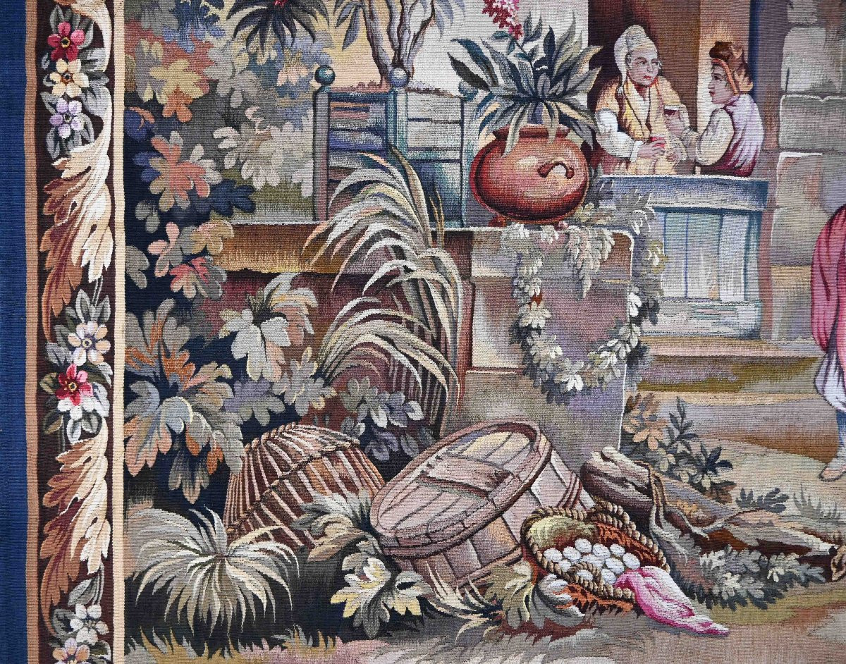 Gallant Scene, Tapestry Manufacture Aubusson XIXth Century - 216lx157h Cm - No. 1545-photo-4