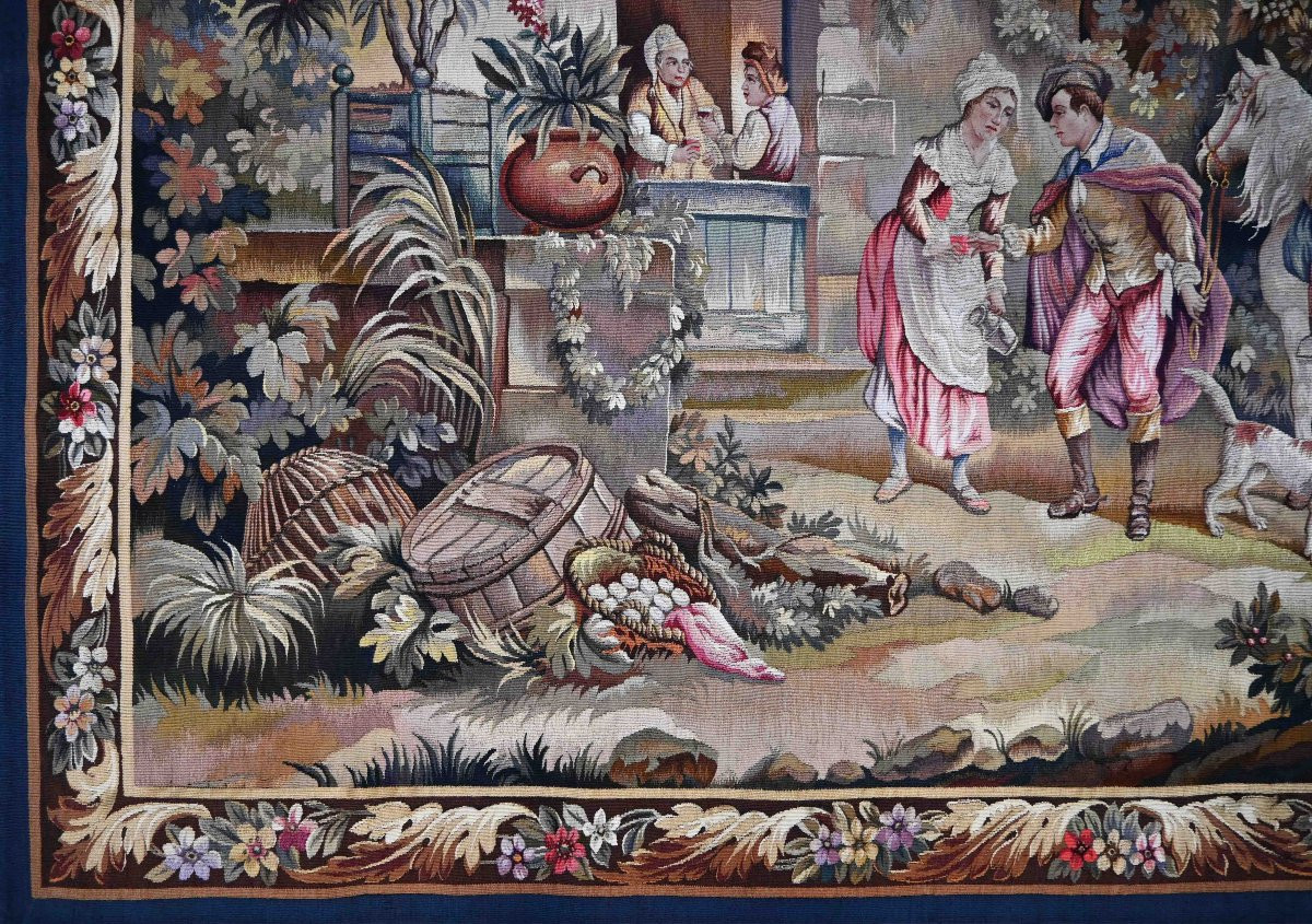 Gallant Scene, Tapestry Manufacture Aubusson XIXth Century - 216lx157h Cm - No. 1545-photo-1