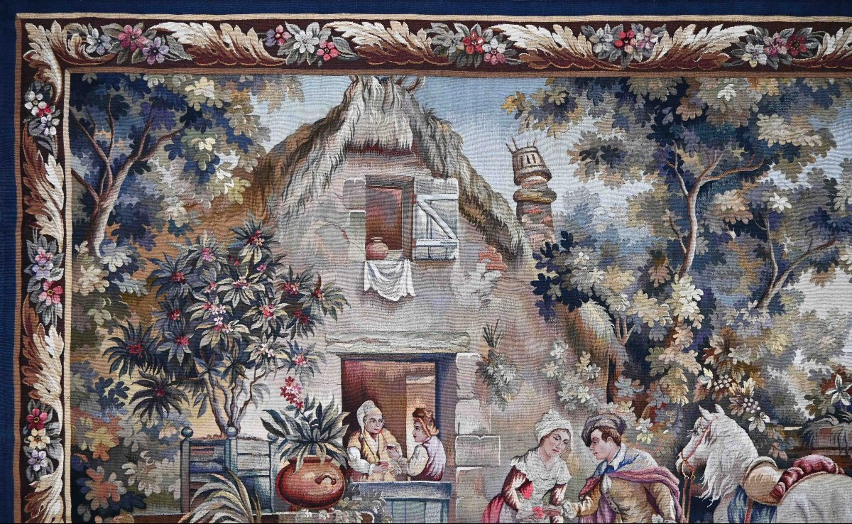 Gallant Scene, Tapestry Manufacture Aubusson XIXth Century - 216lx157h Cm - No. 1545-photo-2