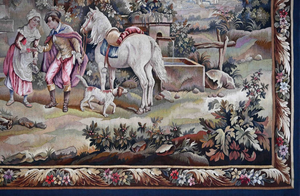 Gallant Scene, Tapestry Manufacture Aubusson XIXth Century - 216lx157h Cm - No. 1545-photo-4